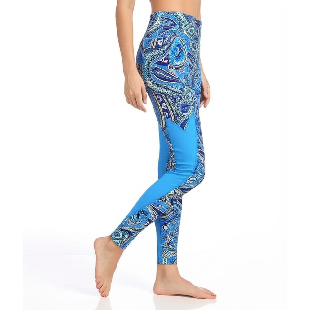 ABS Leggings Womens Size Medium Blue Paisley Print High Waist Athletic Yoga